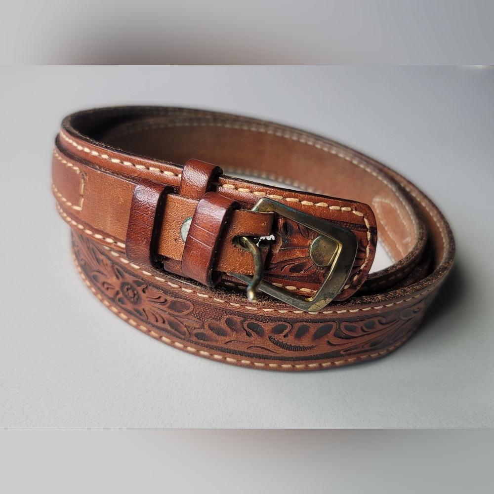 Vintage Hand Tooled Leather Belt